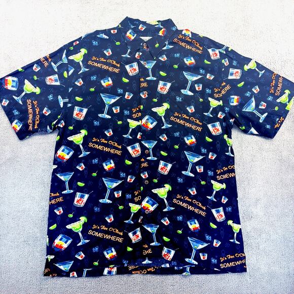 Big Dogs Hawaiian Shirt Men's Large Black "It's 5 o'clock Somewhere" Beach Party - Picture 1 of 6